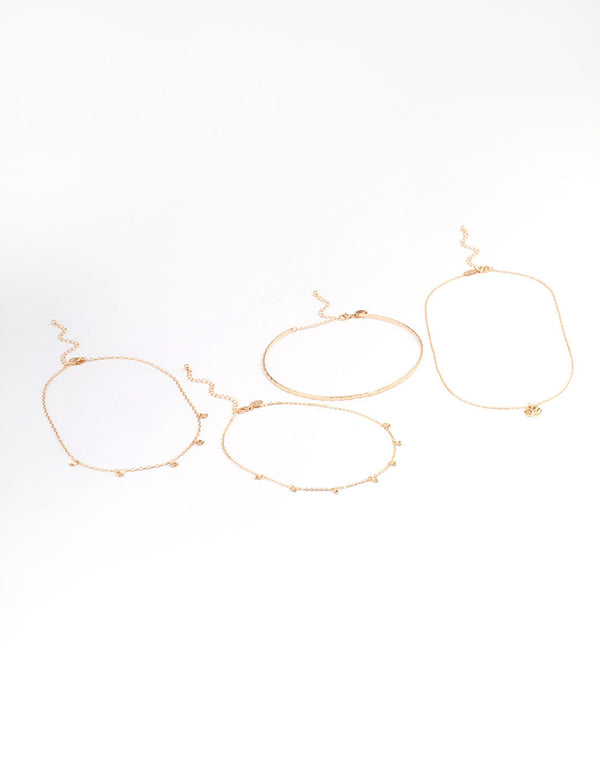 Gold Multi-Row Diamante Droplet Disc Necklace