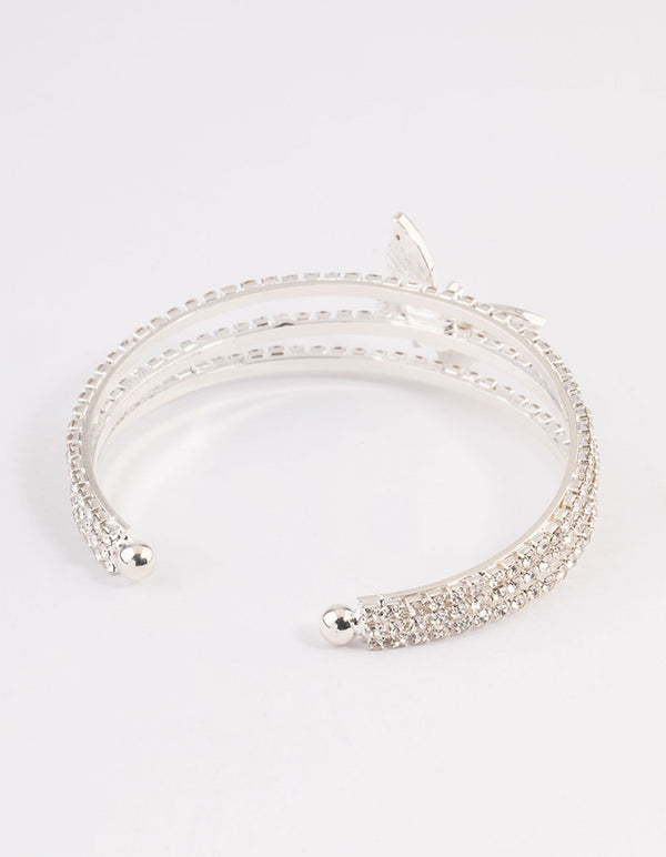 Silver Triple Row Diamante Butterfly Cuff Bangle