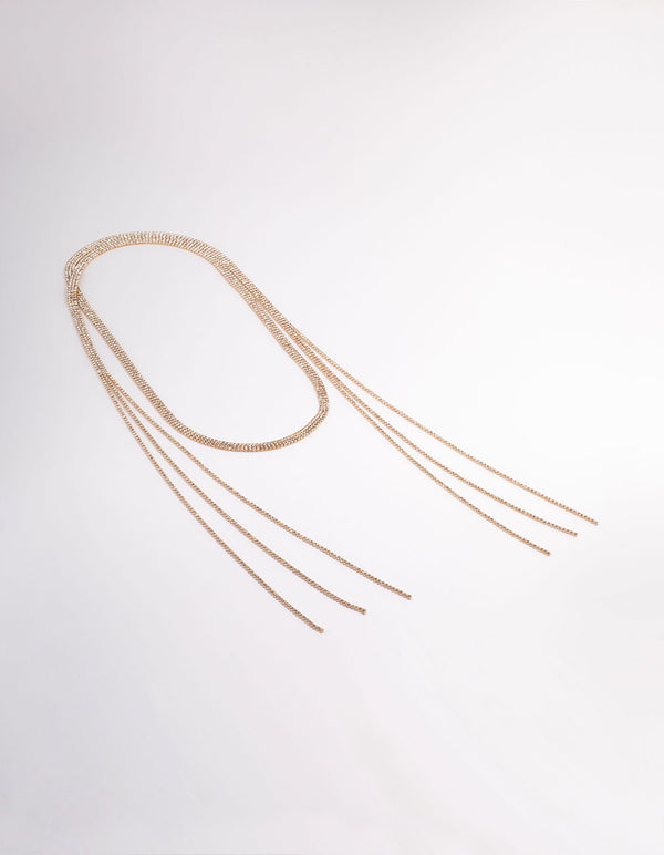 Gold Triple Row Cupchain Scarf Necklace