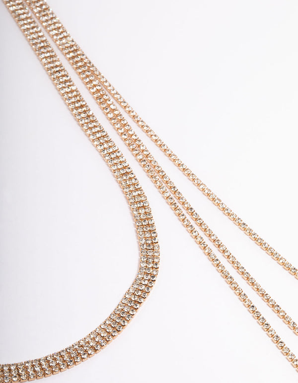 Gold Triple Row Cupchain Scarf Necklace