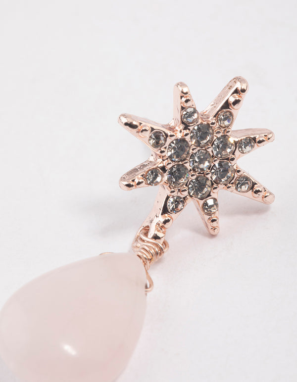 Rose Gold Rose Quartz Starburst Drop Earrings
