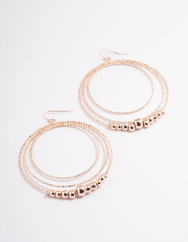 Rose Gold Illusion Three Circle Ball Drop Earrings