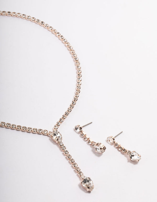 Rose Gold Teardrop Cupchain Earrings & Necklace Set