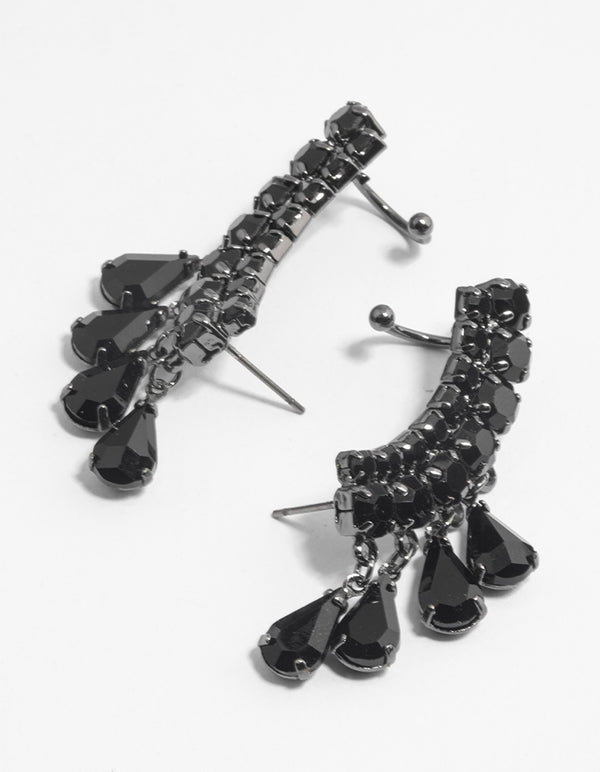 Gunmetal Teardrop Fan Cuff Earrings