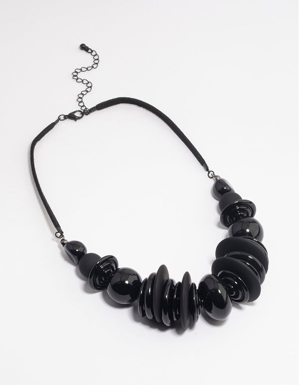 Coated Black Mixed Disc & Ball Cord Necklace