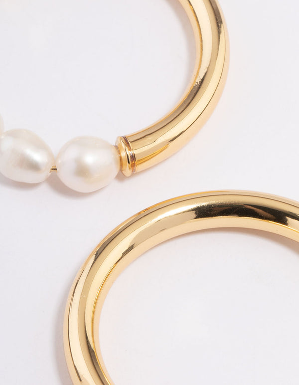 Gold Plated Freshwater Pearl Half Hoop Earrings
