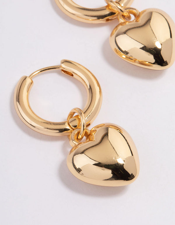 Gold Plated Puffy Heart Huggie Earrings