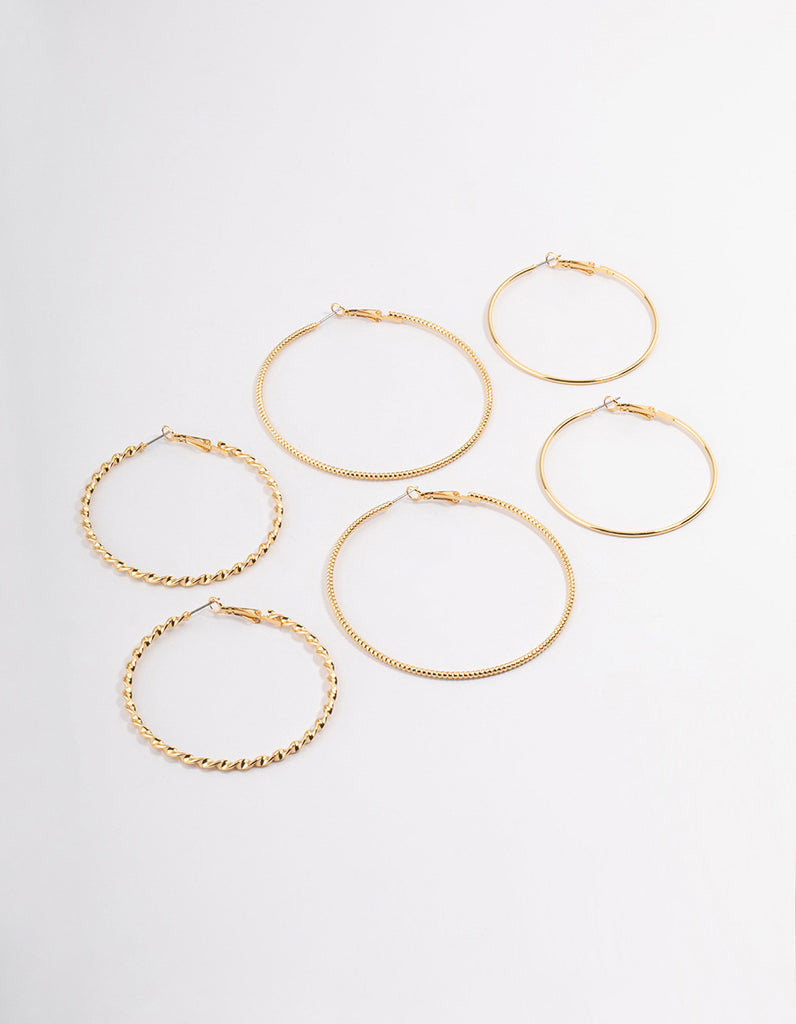Gold Plated Small Textured Hoop Earrings Pack Lovisa