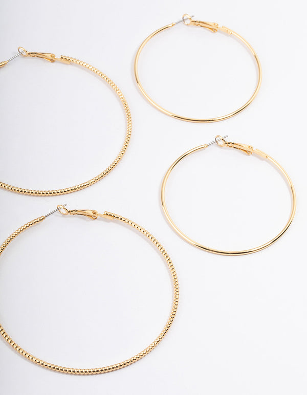 Gold Plated Small Textured Hoop Earrings Pack