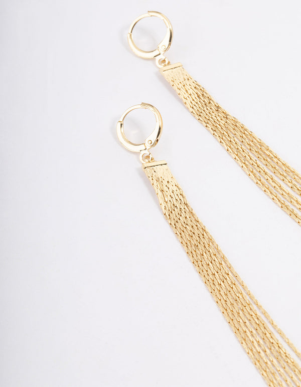 Gold Plated Long Tassel Huggie Earrings