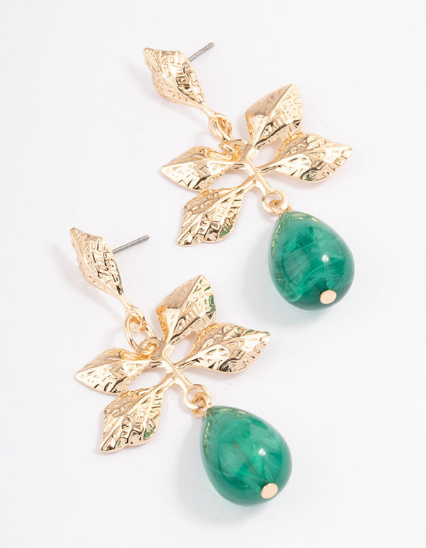 Green Leaf Pear Beaded Drop Earrings
