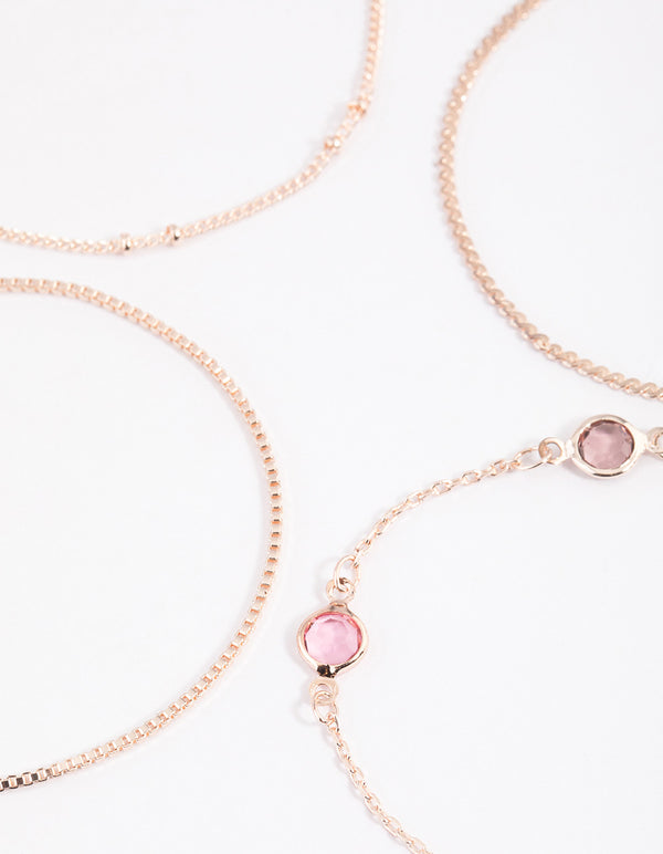 Rose Gold Mixed Box Chain Diamante Bracelet & Anklet 4-Pack