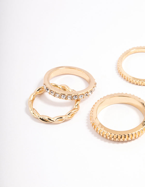 Gold Cluster & Textured Ring Pack