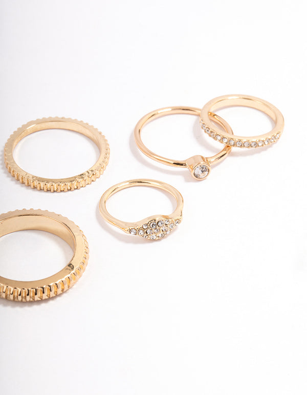 Gold Cluster & Textured Ring Pack