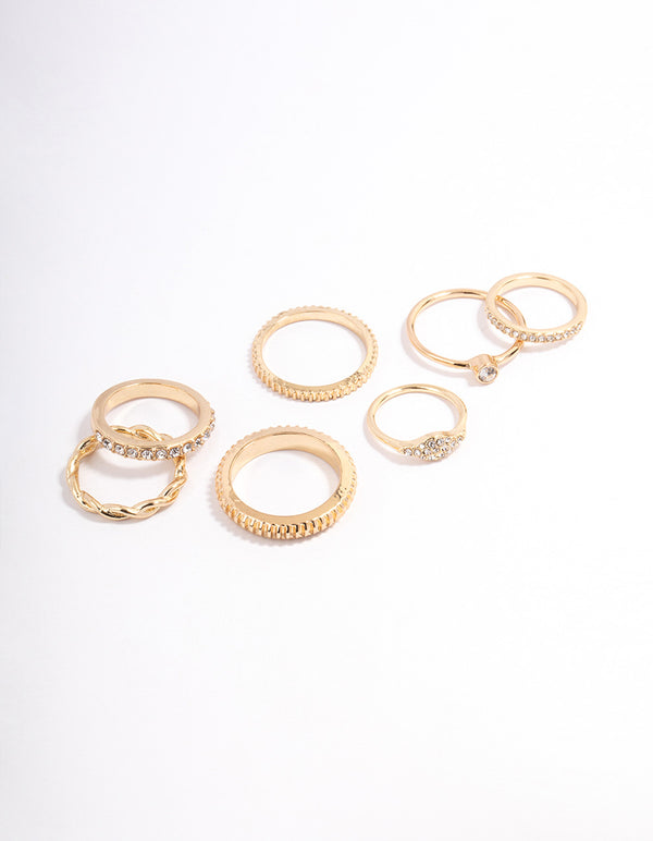 Gold Cluster & Textured Ring Pack
