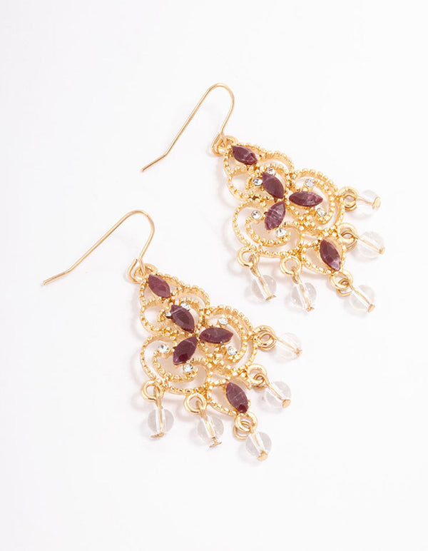 Maroon Dainty Ornate Beaded Drop Earrings