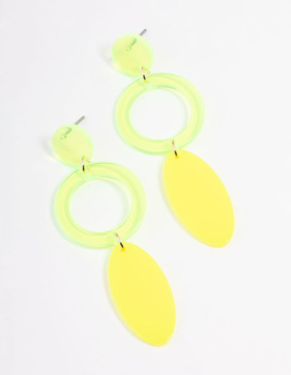 Yellow Plastic Open Circle Drop Earrings