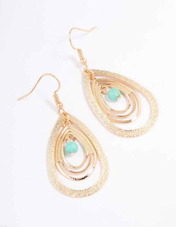 Green Layered Open Pear Drop Earrings