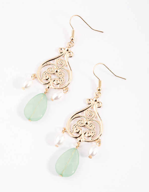Mint Ornate Beaded Drop Earrings