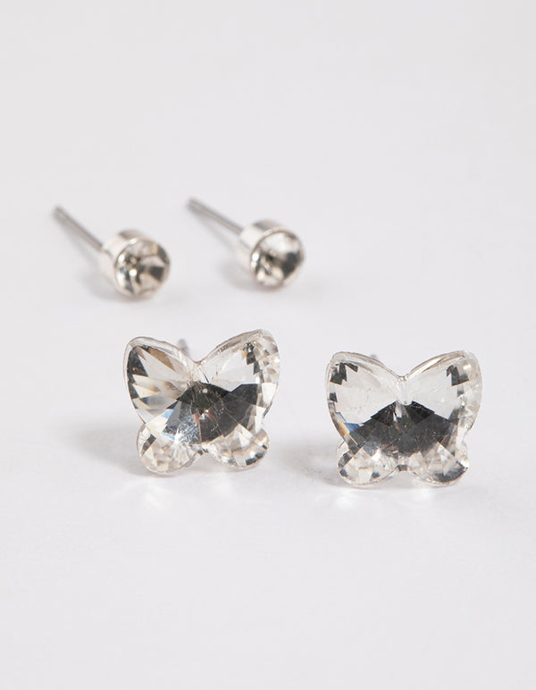 Silver Diamante & Butterfly Earrings Pack