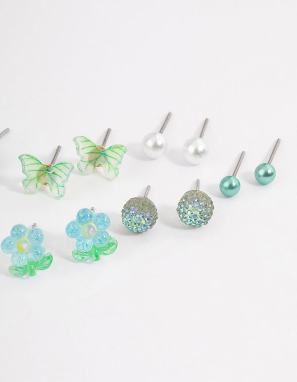 Teal Ball & Garden Earrings 8-Pack