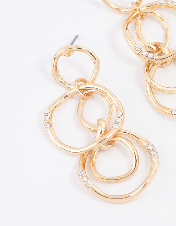 Gold Plated Warped Diamante Circle Drop Earrings
