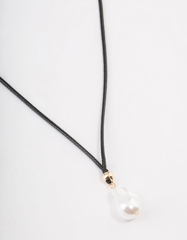 Pearl Droplet Adjustable Black Cord Choker