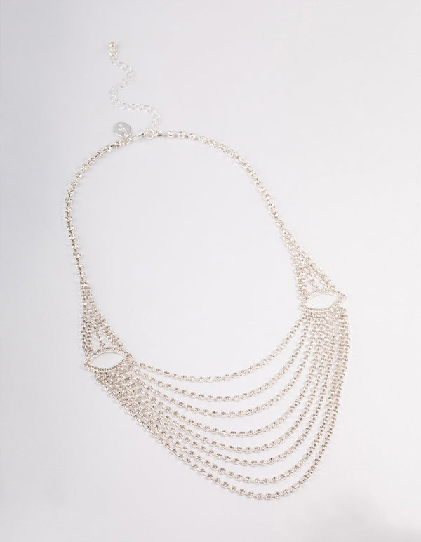 Silver Diamante Layered Statement Necklace