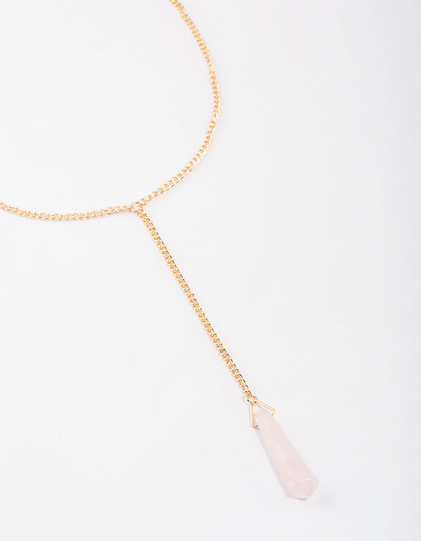 Gold Rose Quartz Long Necklace