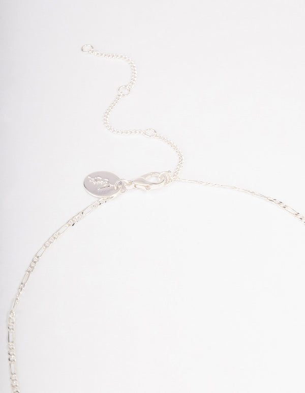 Silver Plated Puffy Heart Figaro Necklace