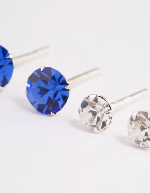 Sterling Silver Diamante Stud Earring Pack