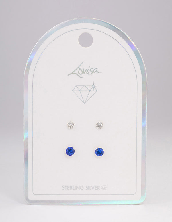 Sterling Silver Diamante Stud Earring Pack