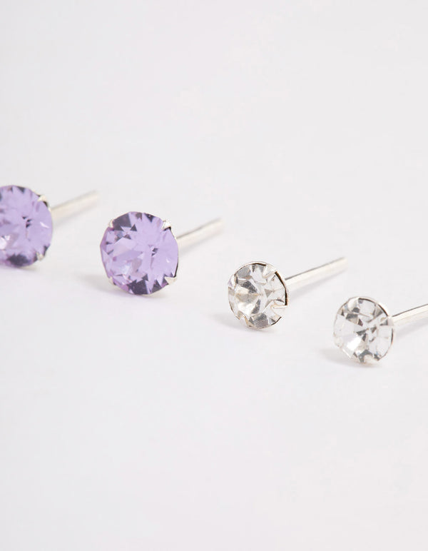 Sterling Silver Diamante Stud Earring Pack