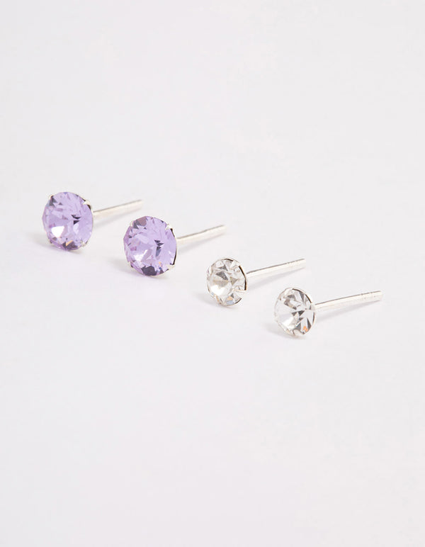 Sterling Silver Diamante Stud Earring Pack
