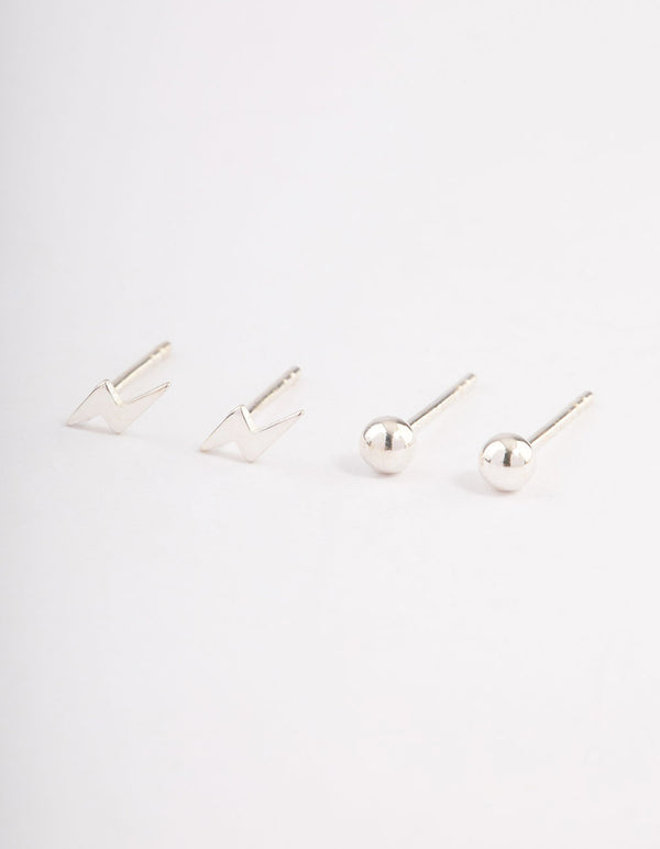 Sterling Silver Lightning Bolt Stud Earring Pack