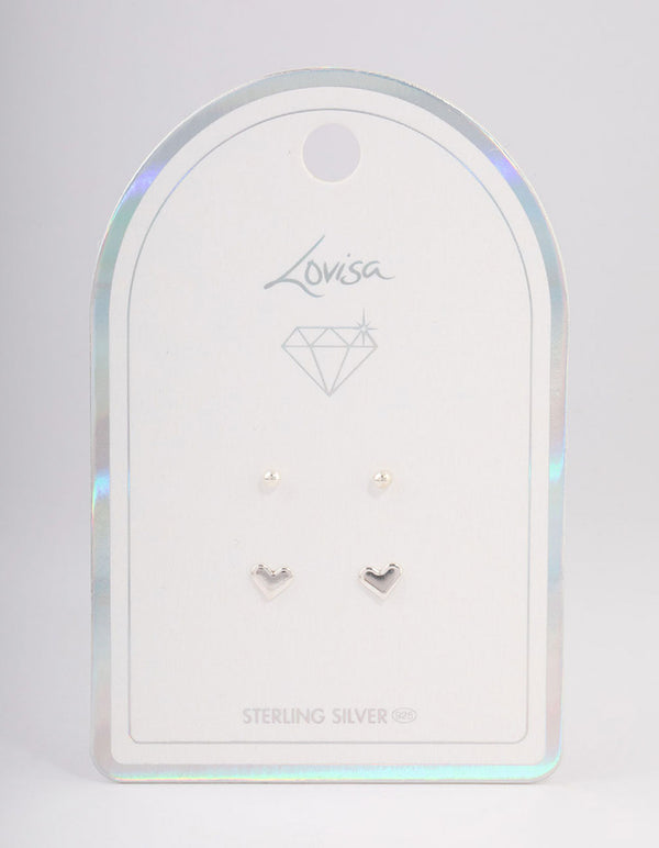 Sterling Silver Puffy Heart & Stud Earring Pack