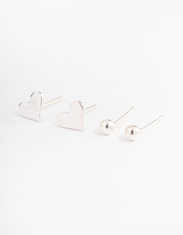 Sterling Silver Puffy Heart & Stud Earring Pack