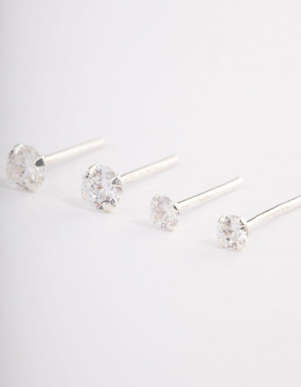 Sterling Silver Double Diamante Stud Earring Pack