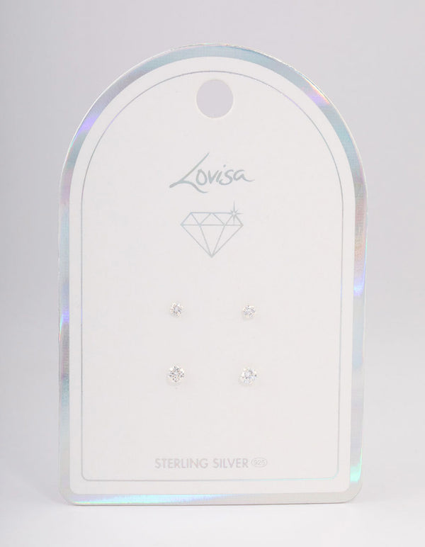 Sterling Silver Double Diamante Stud Earring Pack