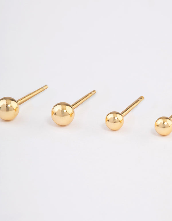 Gold Plated Sterling Silver Plain Stud Earring Pack