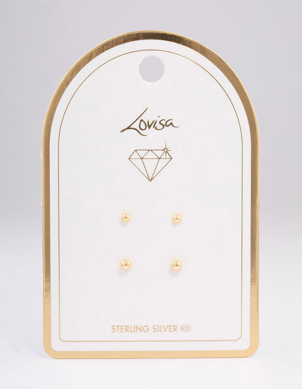 Gold Plated Sterling Silver Plain Stud Earring Pack