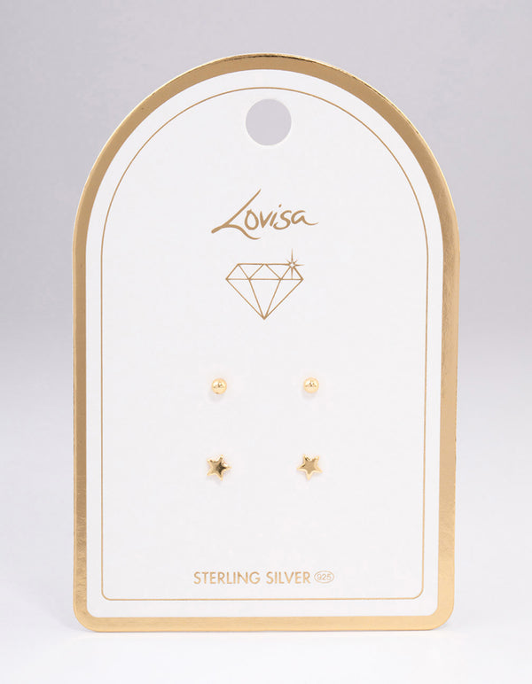 Gold Plated Sterling Silver Solid Star Stud Earring Pack