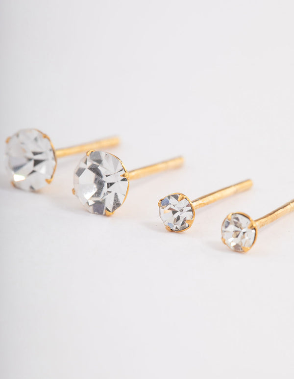 Gold Plated Sterling Silver Diamante Stud Earring Pack