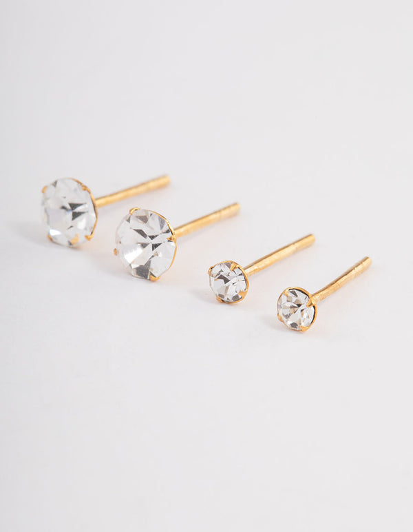 Gold Plated Sterling Silver Diamante Stud Earring Pack