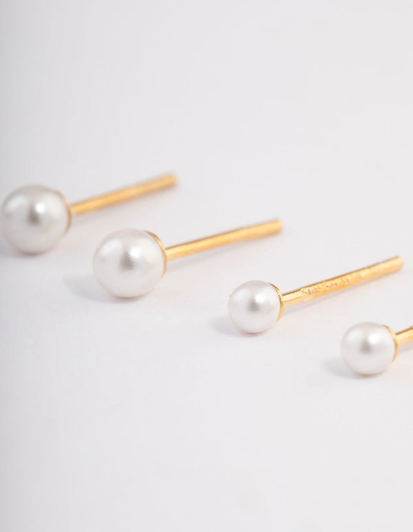 Gold Plated Sterling Silver Pearl Stud Earring Pack
