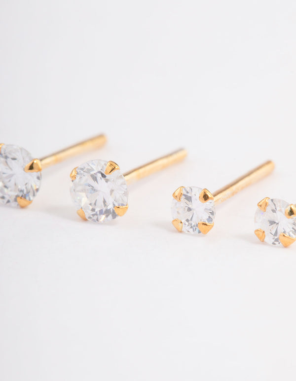 Gold Plated Sterling Silver Double Diamante Stud Earring Pack