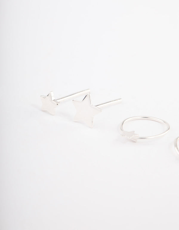 Sterling Silver Star Stud & Hoop Earring Pack