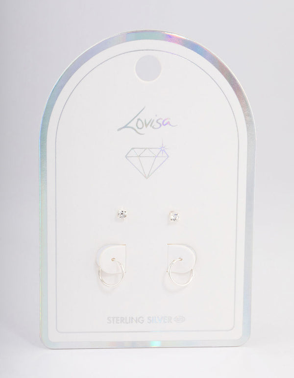 Sterling Silver Diamante Stud & Hoop Earring Pack