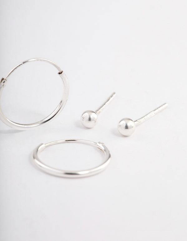 Sterling Silver Stud & Hoop Earring Pack 2mm