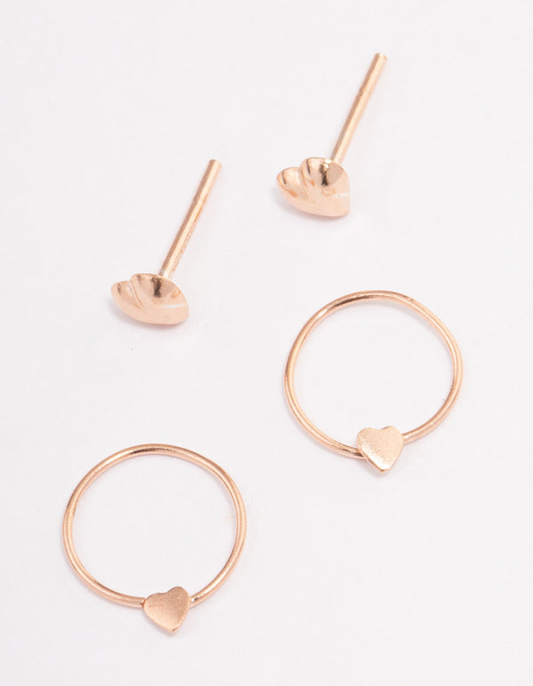 Rose Gold Plated Sterling Silver Heart Stud & Hoop Earring Pack